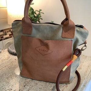 Bomba Olive Green Canvas & Leather “the Weekday” Tote Bag with Mzuzu Rope Strap